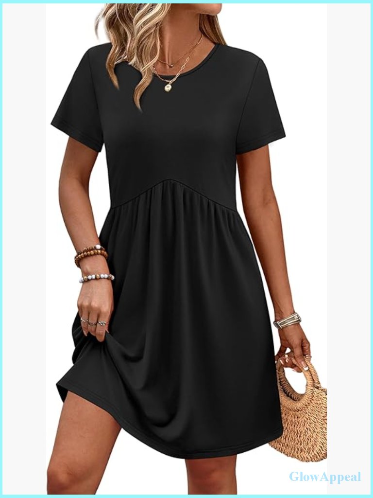 Midi A-Line Maternity Dress With Pockets, Short Sleeve, Loose Fit